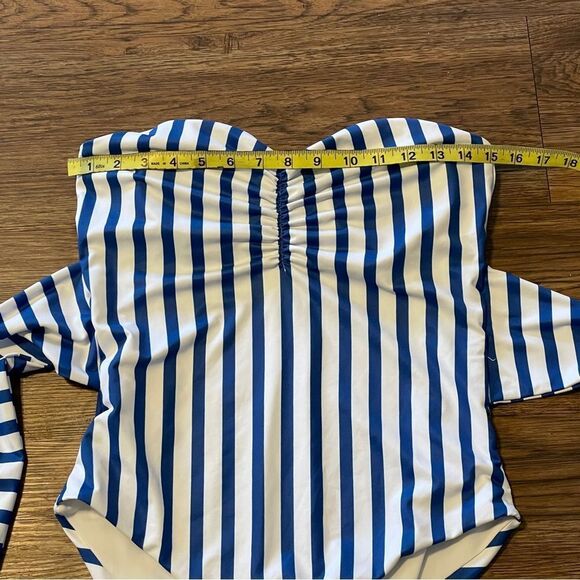 Strapless Summer Beach Striped Knot Front One Piece Swimsuit Blue White Large - Picture 7 of 10